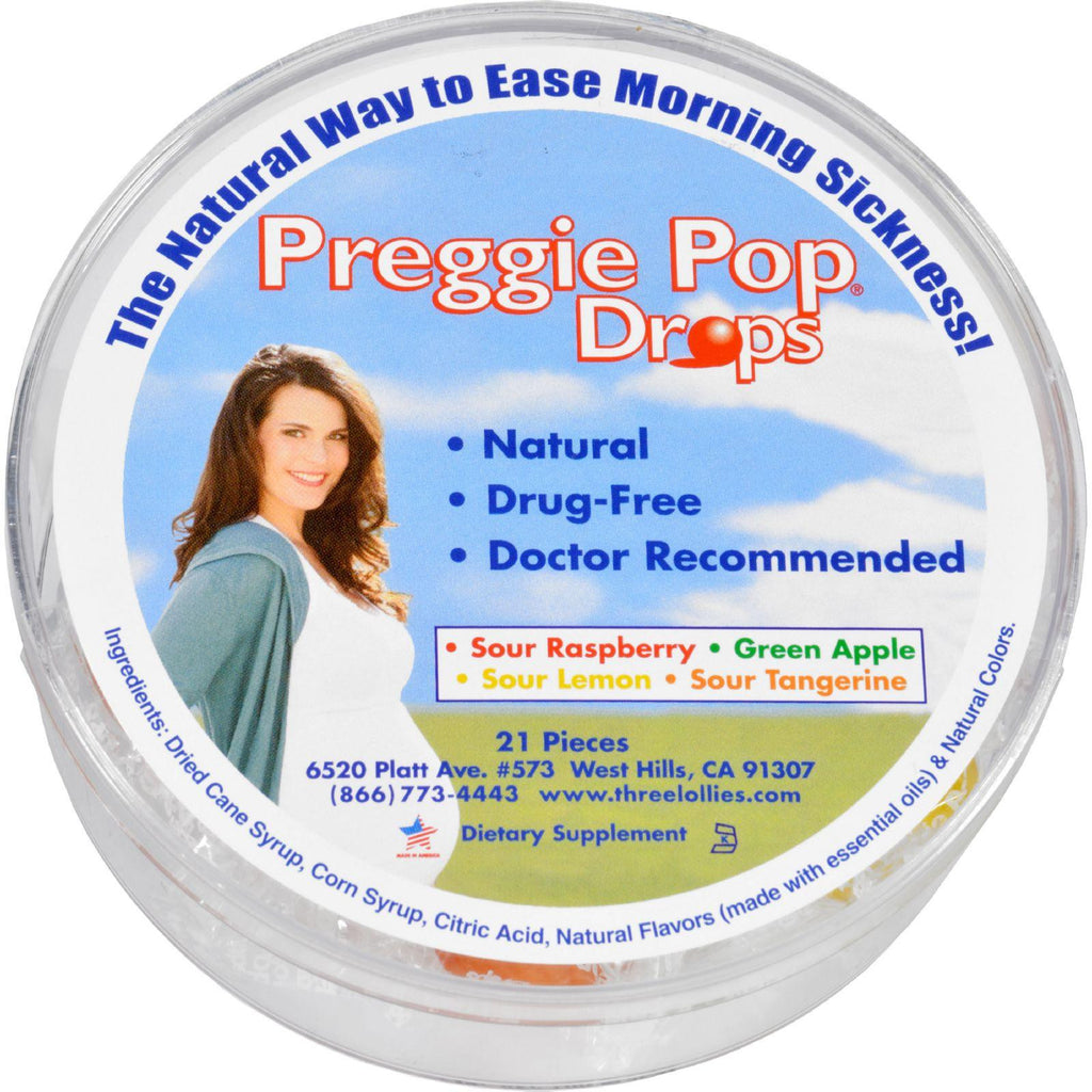 Three Lollies Preggie Pop Drops Sour Raspberry Sour Apple Sour Lemon Sour Tangerine - 21 Pieces