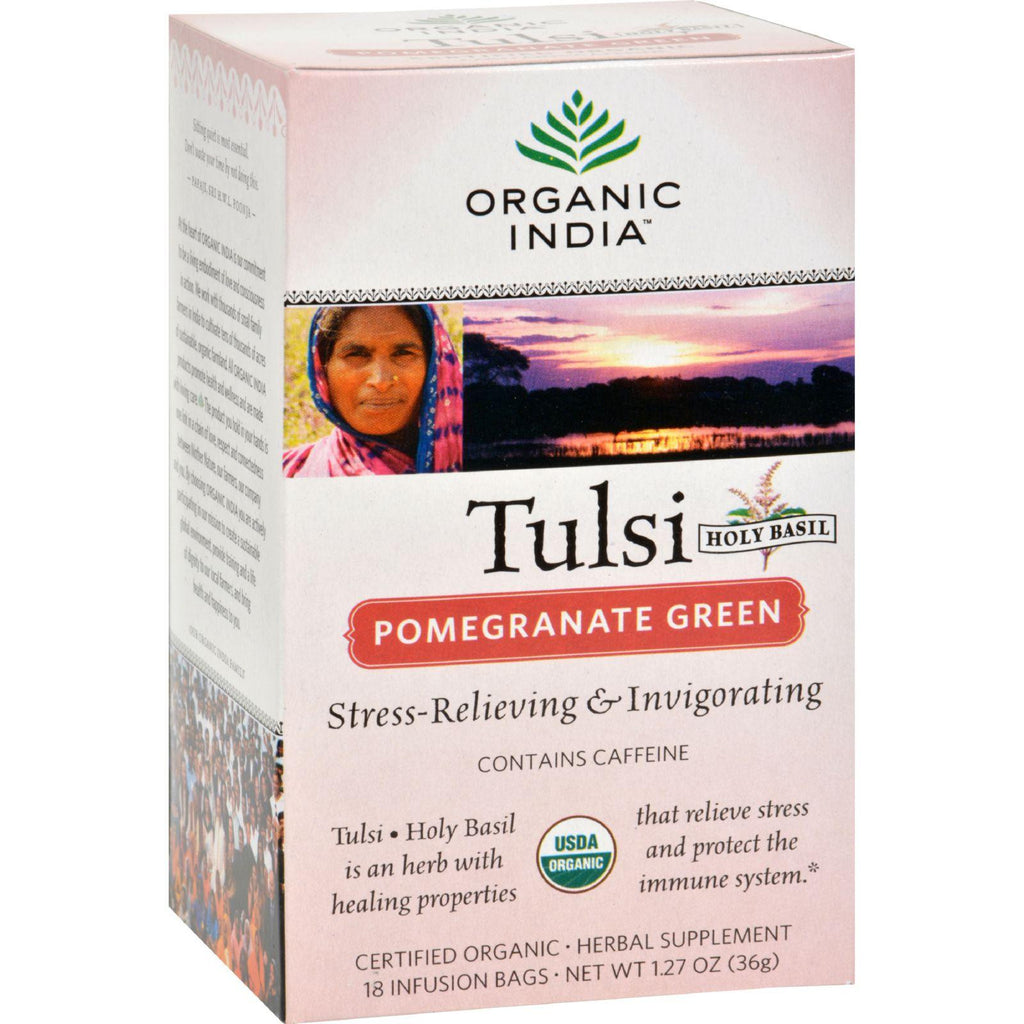 Organic India Tulsi Tea Pomegranate Green - 18 Tea Bags - Case Of 6