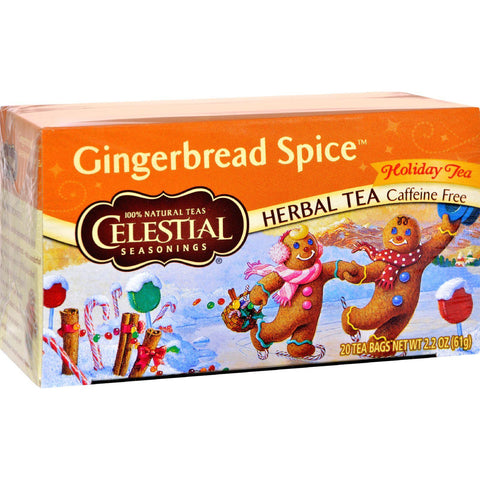 Celestial Seasonings Holiday Herbal Tea - Gingerbread Spice - Caffeine Free - Case Of 6 - 20 Bags