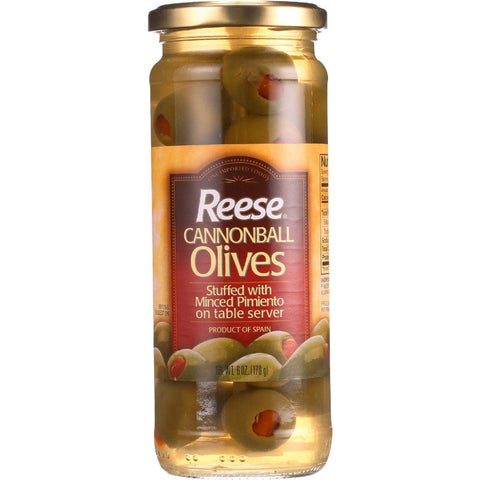 Reese Olives - Cannonball - Stuffed - Minced Pimiento - On Table-server - 6 Oz - Case Of 12