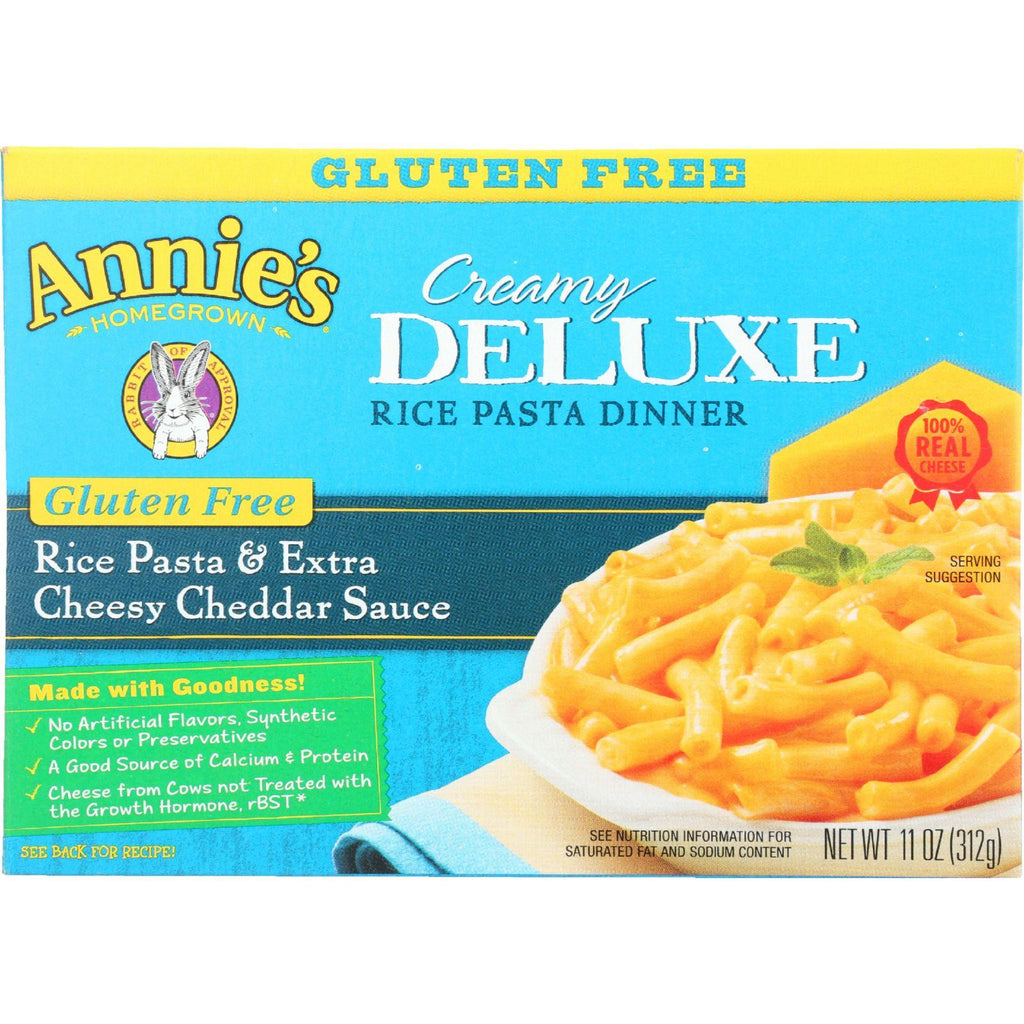 Annies Homegrown Rice Pasta Dinner - Creamy Deluxe - Rice Pasta And Extra Cheesy Cheddar Sauce - Gluten Free - 11 Oz - Case Of 12