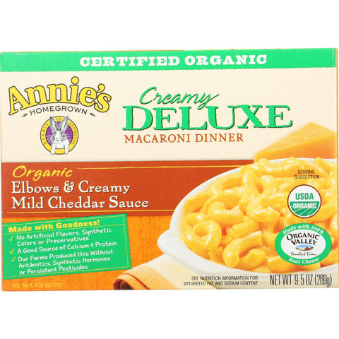 Annies Homegrown Macaroni Dinner - Organic - Creamy Deluxe - Elbows And Creamy Mild Cheddar Sauce - 9.5 Oz - Case Of 12