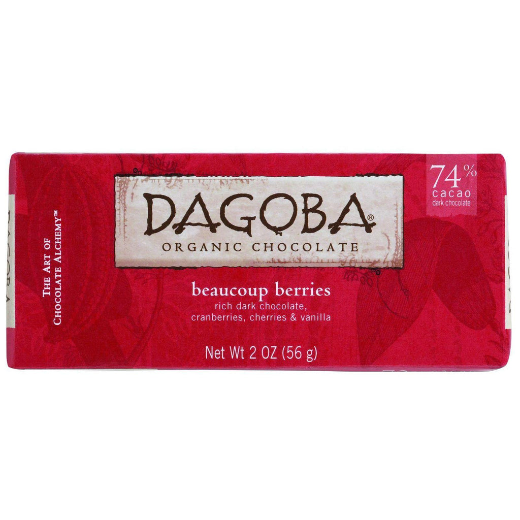 Dagoba Organic Chocolate Bar - Dark Chocolate - 74 Percent Cacao - Beaucoup Berries - 2 Oz Bars - Case Of 12