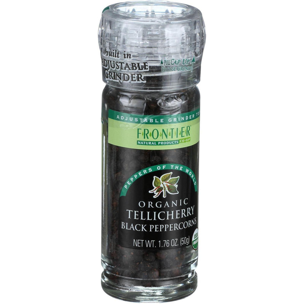 Frontier Herb Peppercorns - Organic - Whole - Black - Tellicherry Grade - Grinder Bottle - 1.76 Oz - Case Of 6