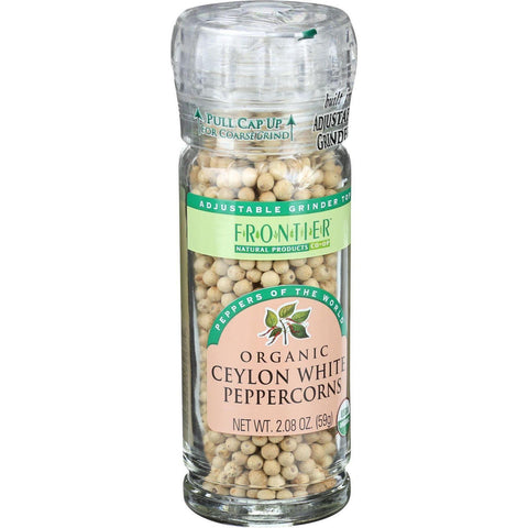 Frontier Herb Peppercorns - Organic - Whole - White - Grinder Bottle - 2.08 Oz - Case Of 6