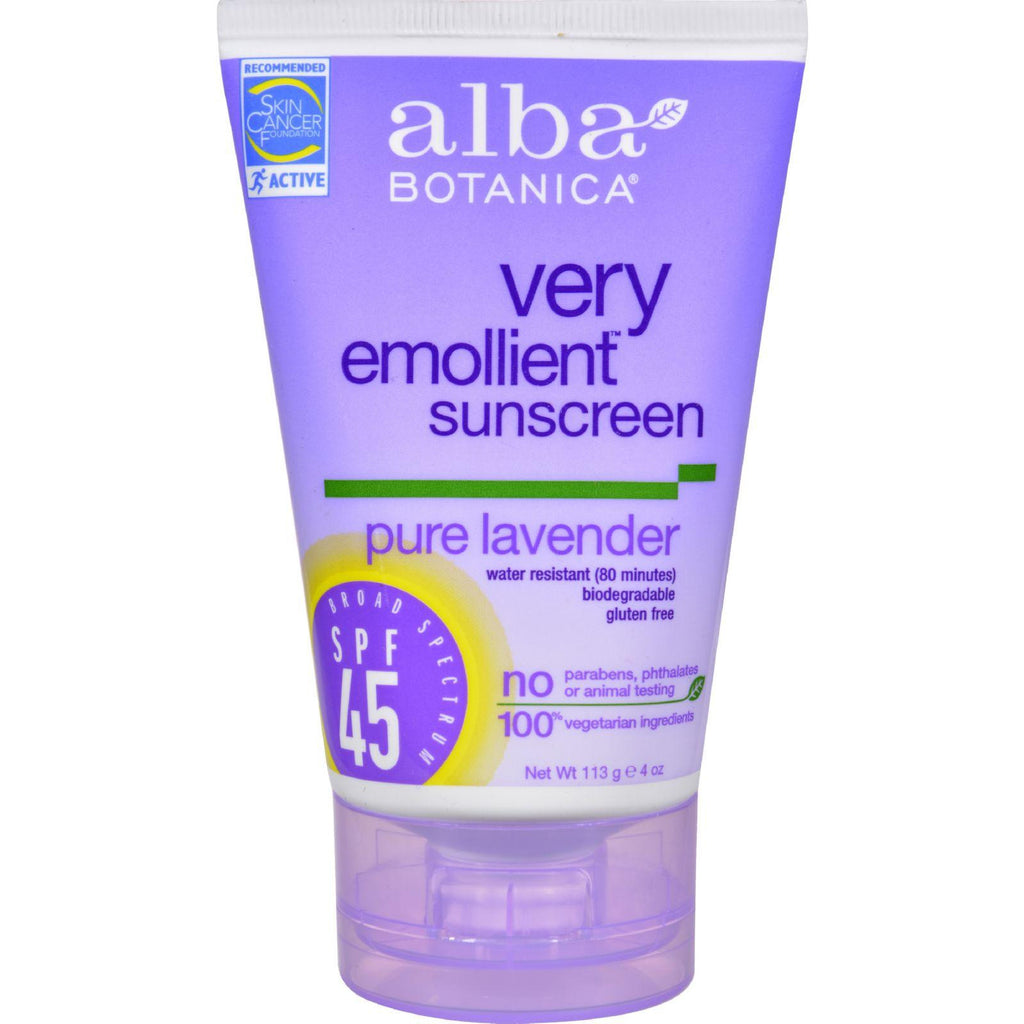 Alba Botanica Very Emollient Natural Sunblock Spf 45 Pure Lavender - 4 Fl Oz