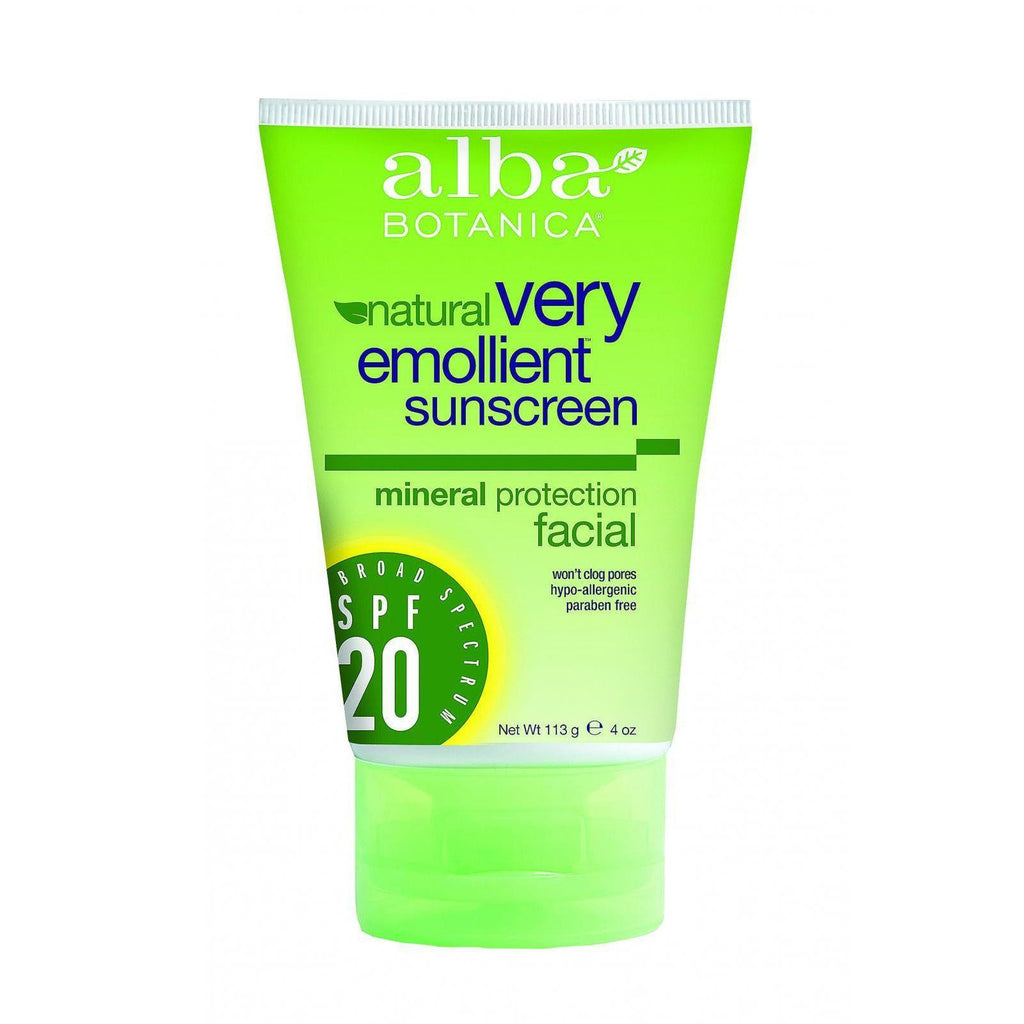 Alba Botanica Natural Sunblock - Very Emollient - Mineral Spf 20 - Facial - 4 Oz