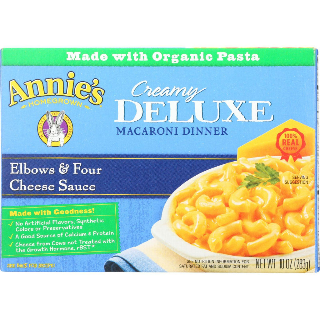 Annies Homegrown Macaroni Dinner - Creamy Deluxe - Elbows And Four Cheese Sauce - 10 Oz - Case Of 12