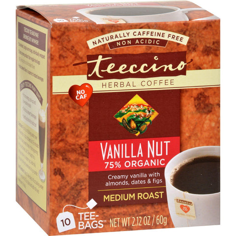 Teeccino Herbal Coffee Vanilla Nut - 10 Tea Bags - Case Of 6