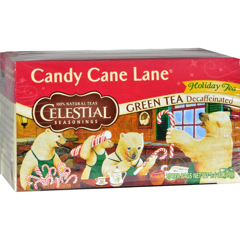 Celestial Seasonings Holiday Green Tea - Candy Cane Lane - Decaffeinated - Case Of 6 - 20 Bag