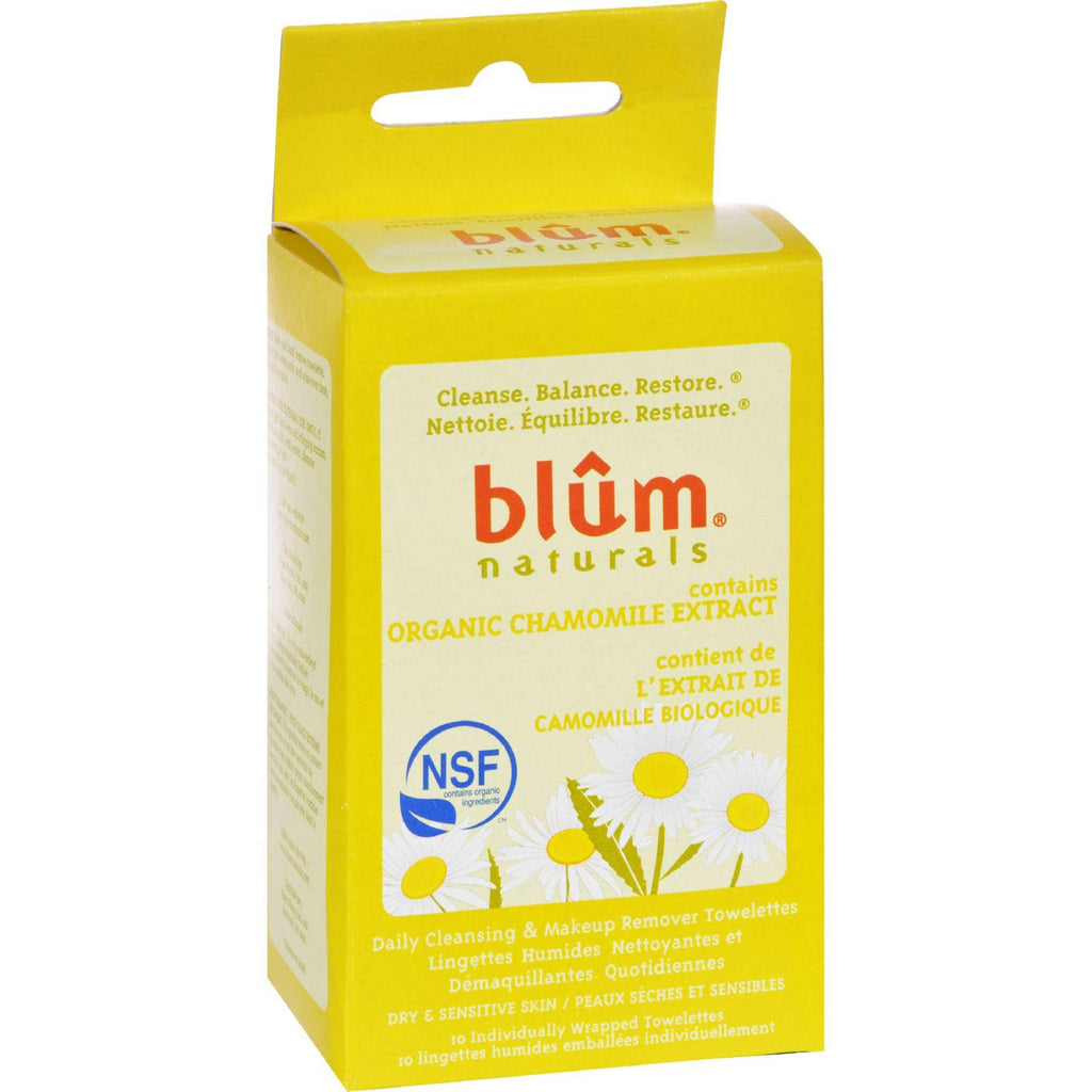 Blum Naturals Dry And Sensitive Skin Daily Cleansing And Makeup Remover Towelettes - 10 Towelettes