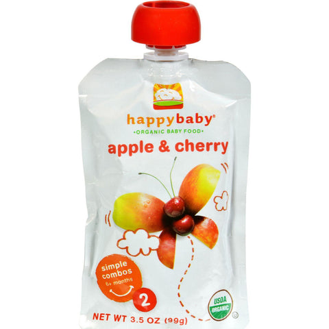 Happy Baby Organic Baby Food Stage 2 Apple And Cherry - 3.5 Oz - Case Of 16