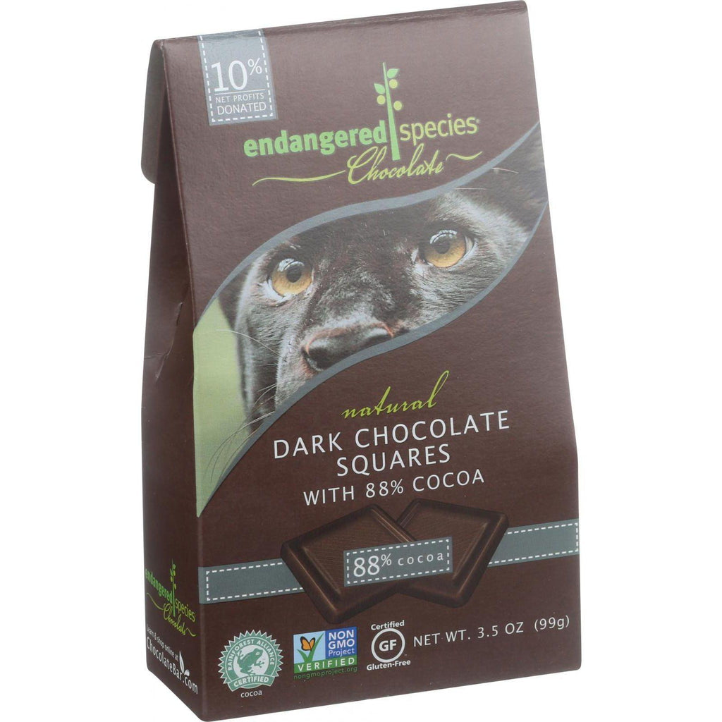 Endangered Species Natural Chocolate Squares - Dark Chocolate - 88 Percent Cocoa - Bite Size - 10 Count - Case Of 6