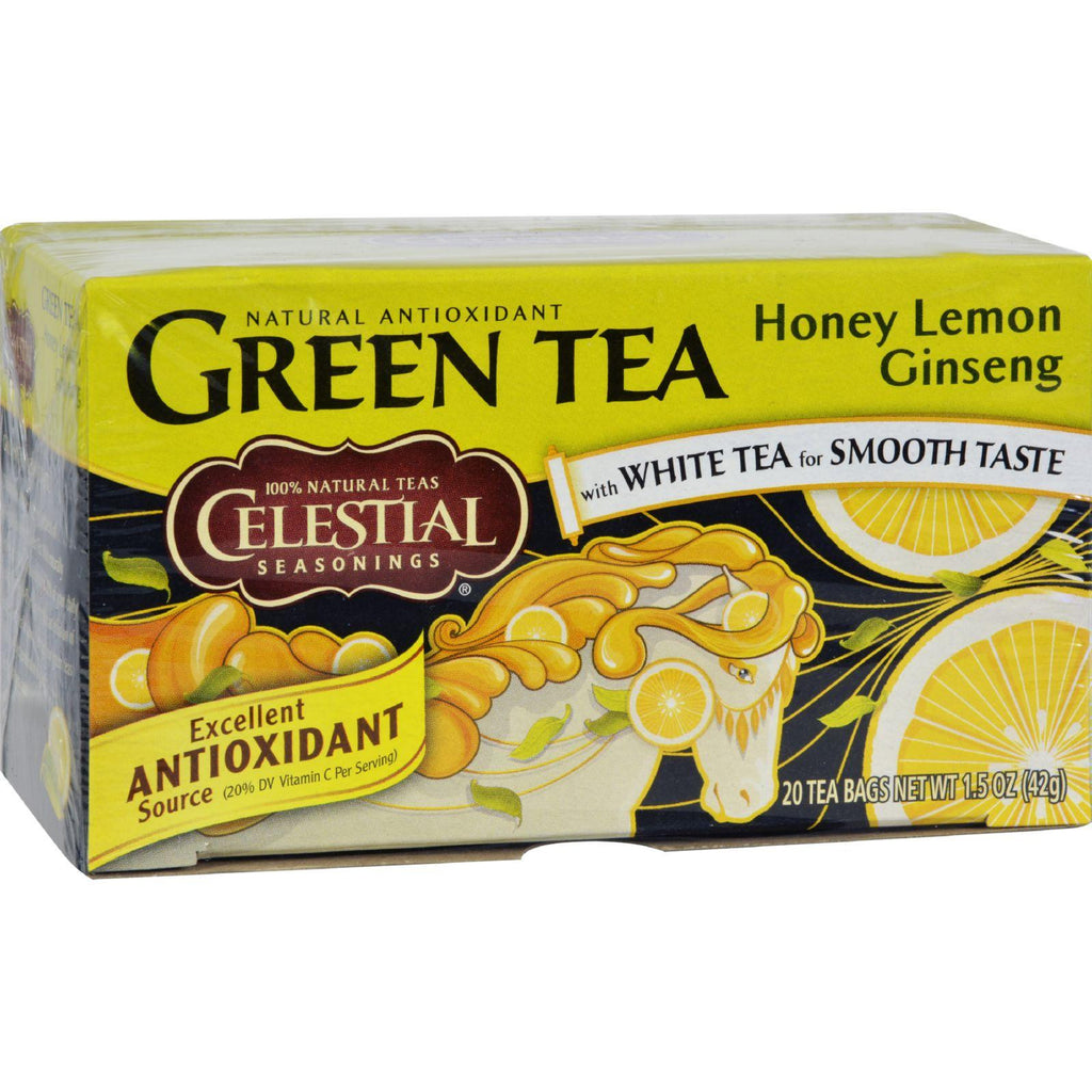 Celestial Seasonings Green Tea Honey Lemon Ginseng With White Tea - 20 Tea Bags - Case Of 6