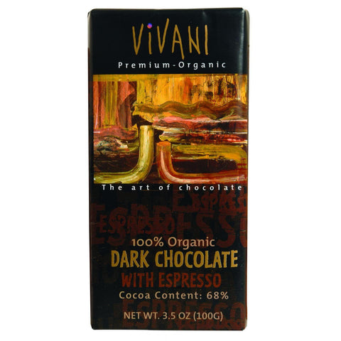 Vivani Organic Chocolate Bar - Dark Chocolate - 70 Percent Cocoa - Espresso - 3.5 Oz Bars - Case Of 10