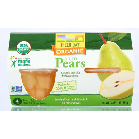 Field Day Fruit Cups - Organic - Pears - 4-4 Oz - Case Of 6