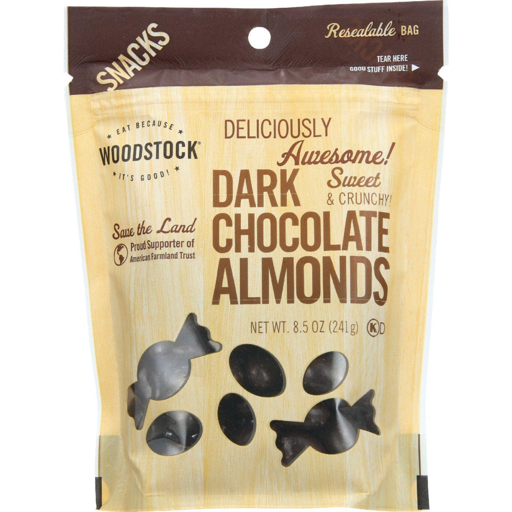 Woodstock Snacks - All Natural - Dark Chocolate Almonds - 8.5 Oz - Case Of 8