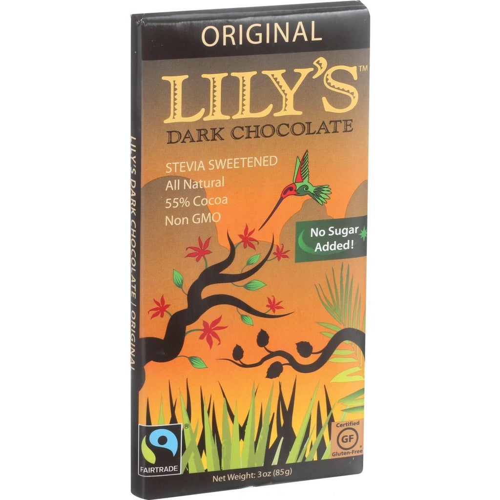 Lily's Sweets Chocolate Bar - Dark Chocolate - 55 Percent Cocoa - Original - 3 Oz Bars - Case Of 12