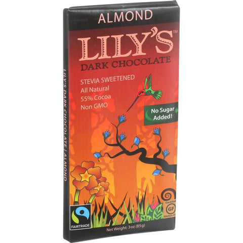 Lily's Sweets Chocolate Bar - Dark Chocolate - 55 Percent Cocoa - Almond - 3 Oz Bars - Case Of 12