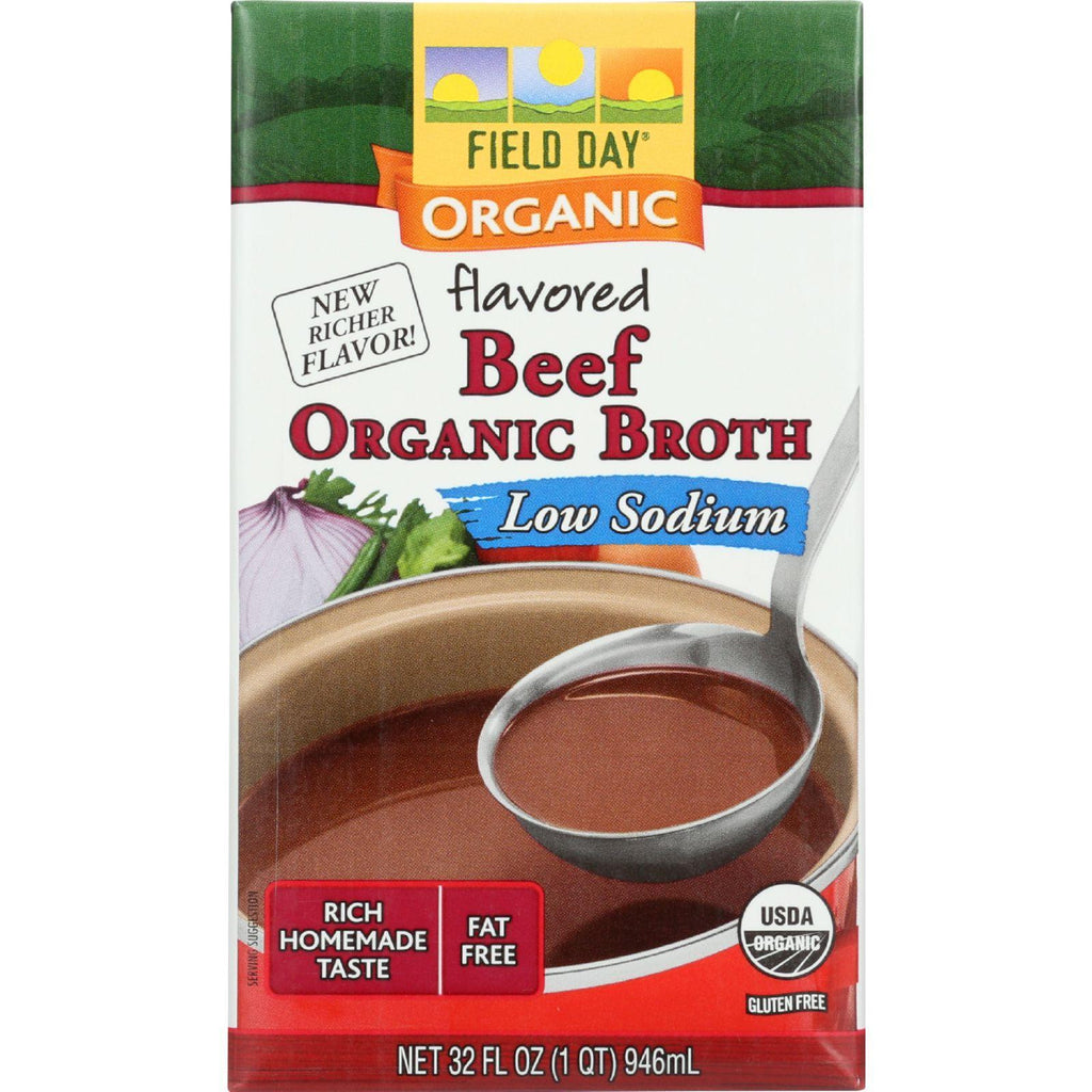 Field Day Broth - Organic - Flavored Beef - Low Sodium - 32 Oz - Case Of 12