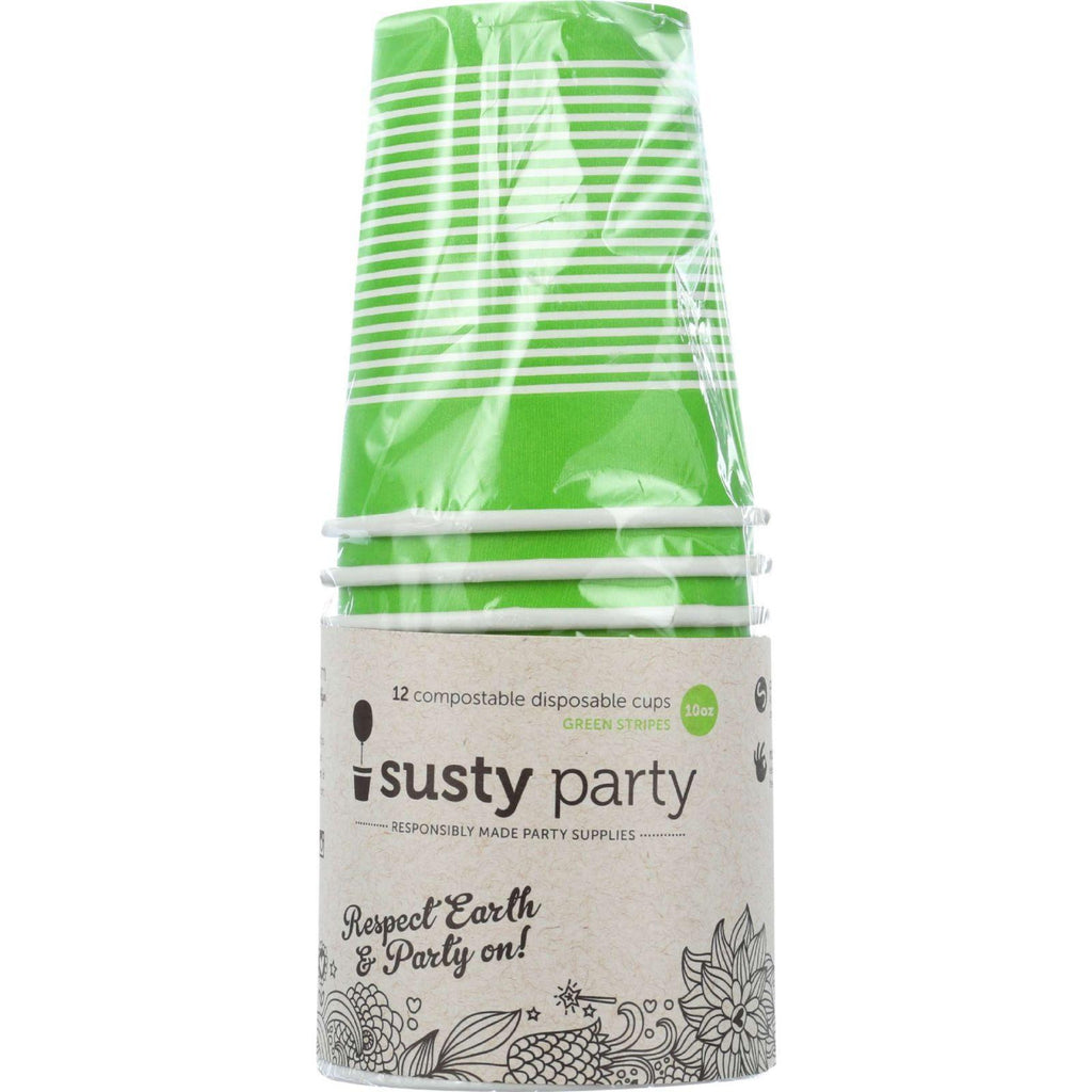 Susty Party Cup - Paper - 10 Oz - Green - Compostable - 12 Count - Case Of 12