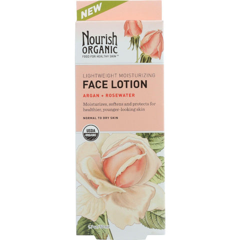 Nourish Facial Lotion - Organic - Lightweight Moisturizing - Argan And Rosewater - 1.7 Oz - 1 Each