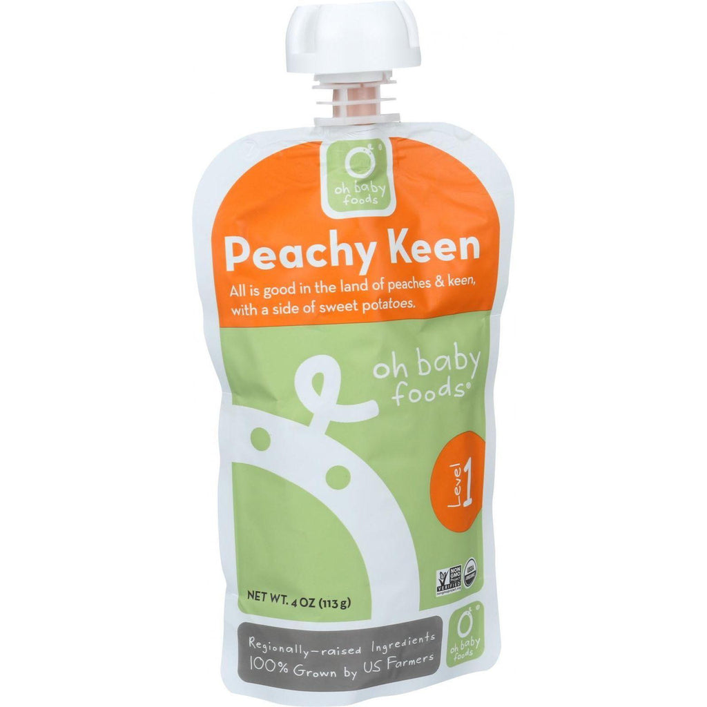 Oh Baby Foods Organic Baby Food - Puree - Level 1 - Peachy Keen - 4 Oz - Case Of 6