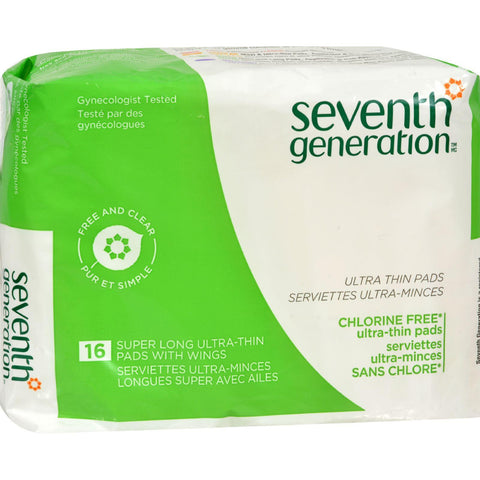 Seventh Generation Pads - Super Long - Ultra Thin - Wings - 16 Count