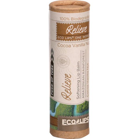 Ecolips Organic Lip Balm - One World Eco Tube - Relieve - Softening - Cocoa Vanilla Nut - .3 Oz - Case Of 15