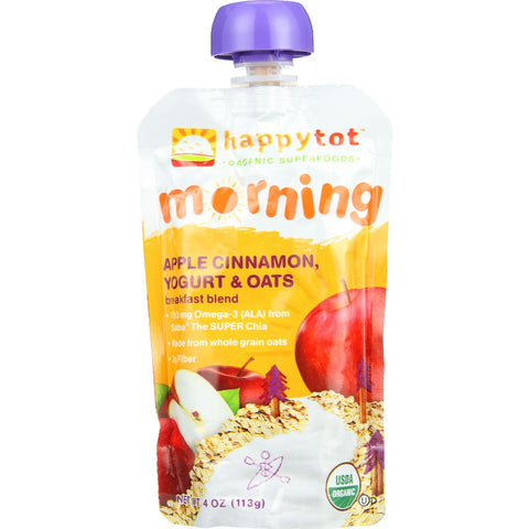 Happy Tot Toddler Food - Organic - Morning Meals - Breakfast Blend - Apple Cinnamon Yogurt And Oats - 4 Oz - Case Of 16