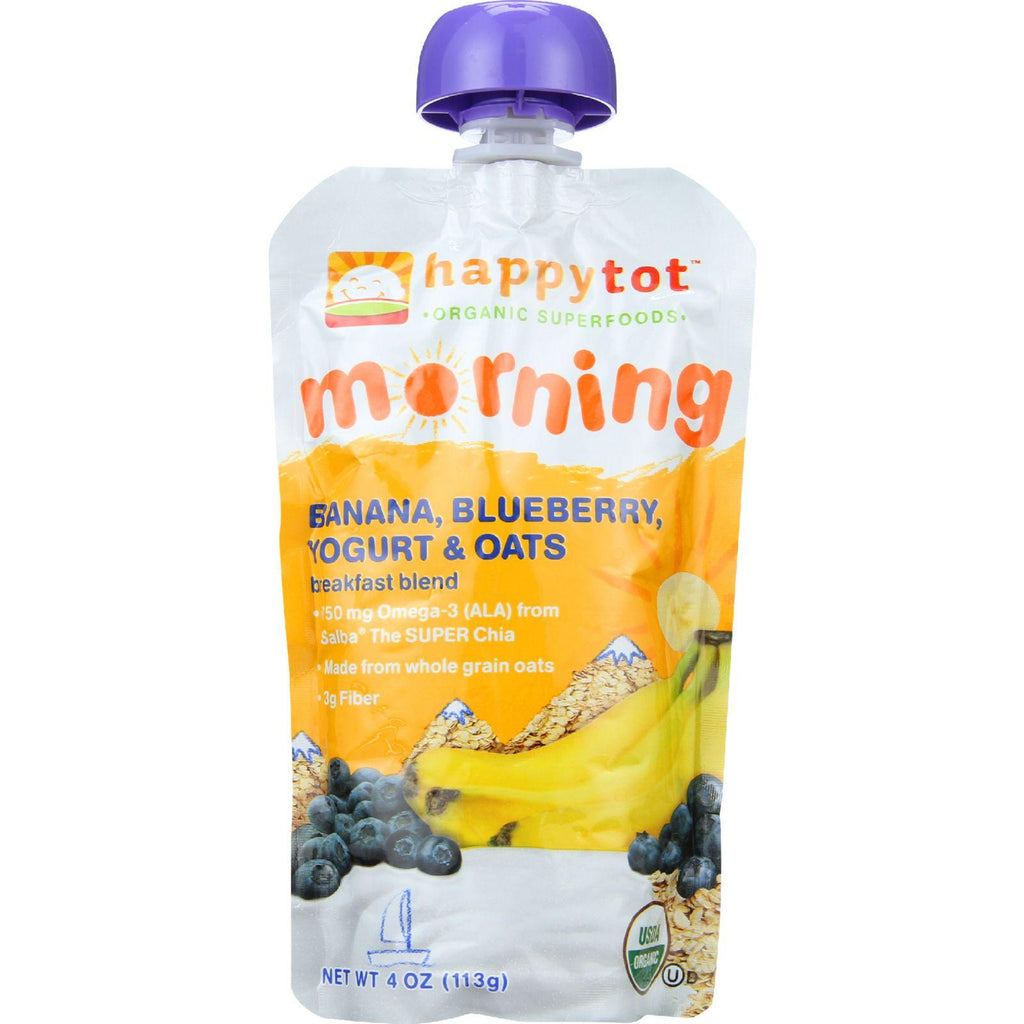 Happy Tot Toddler Food - Organic - Morning Meals - Breakfast Blend - Banana Blueberry Yogurt And Oats - 4 Oz - Case Of 16