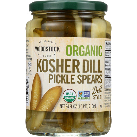 Woodstock Pickles - Organic - Kosher Dill - Spears - 24 Oz - Case Of 6