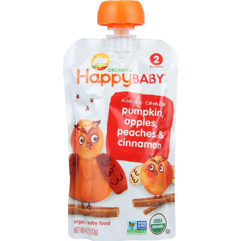 Happy Baby Baby Food - Organic - Simple Combos - Stage 2 - Pumpkin Apples Peaches And Cinnamon - 3.5 Oz - Case Of 16