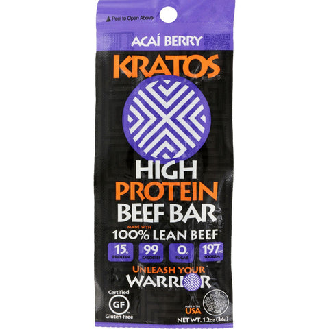 Kratos Beef Bar - High Protein - Acai Berry - 1.2 Oz - Case Of 12
