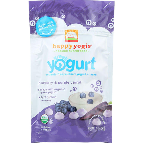 Happyyogis Yogurt Snacks - Organic - Freeze-dried - Greek - Babies And Toddlers - Blueberry And Purple Carrot - 1 Oz - Case Of 8