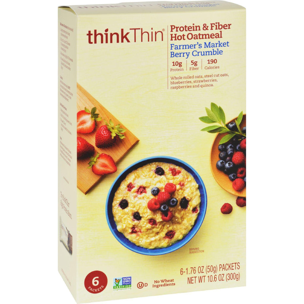 Think Products Oatmeal - Protein And Fiber Hot - Thinkthin - Farmers Market Berry Crumble - Box - 10.6 Oz - Case Of 12