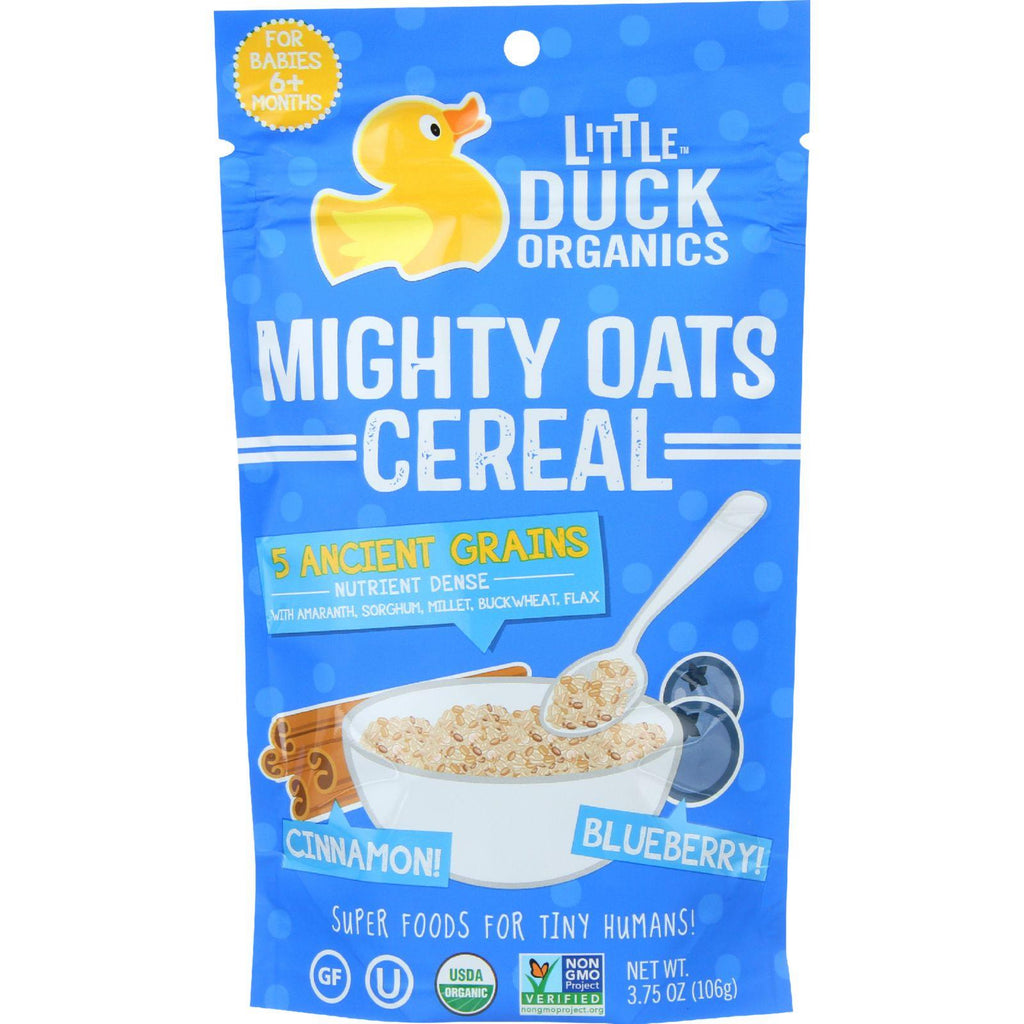 Little Duck Organics Cereal - Organic - Mighty Oats - Blueberry And Cinnamon - Age 6 Months Plus - 3.75 Oz - Case Of 6