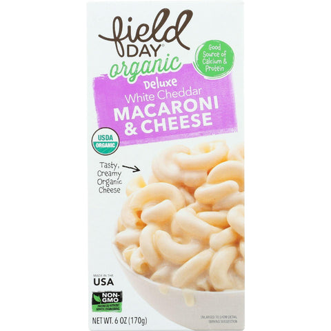 Field Day Macaroni And Cheese - Organic - Deluxe - White Cheddar - 6 Oz - Case Of 12