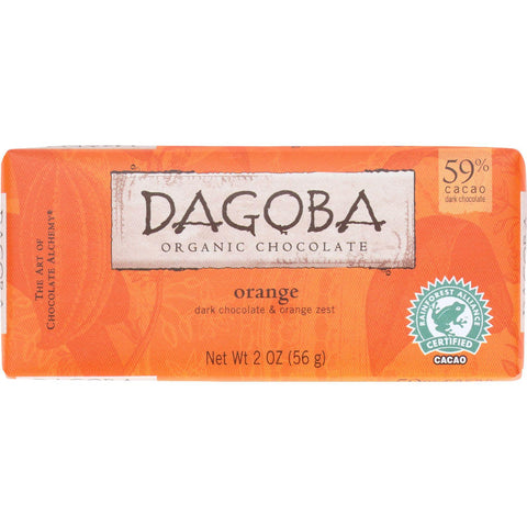 Dagoba Organic Chocolate Chocolate Bar - Organic - Dark - 59 Percent Cacao - Orange - 2 Oz - Case Of 12