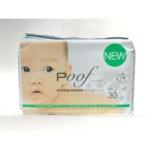 Poof Bio Disposable Diapers - Chlorine Free - Antibacterial - Size 2 - Taupe Chinoiserie - Case Of 4 - 30 Ct