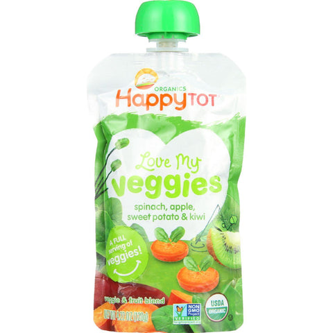 Happy Tot Toodler Food - Organic - Love My Veggies - Spinach Apple Sweet Potato And Kiwi - 4.22 Oz - Case Of 16